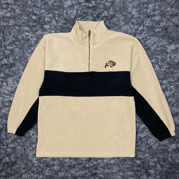 STARTER Jackets & Blazers - Colorado Buffaloes Starter Fleece Jacket Mens Size L Beige Striped Retro Logo